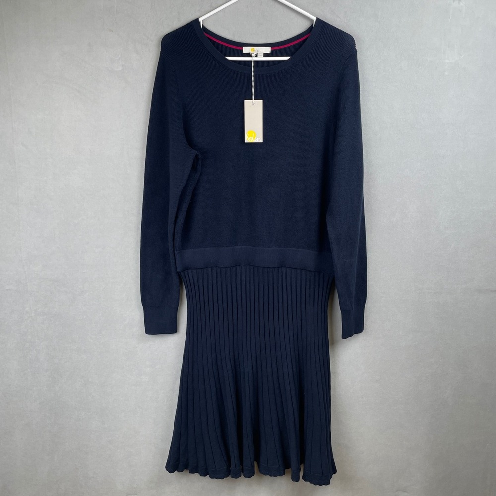Boden Navy Blue Knit Pleated Fit & Flare Dark Academia Career Mod Dress 10R NEW